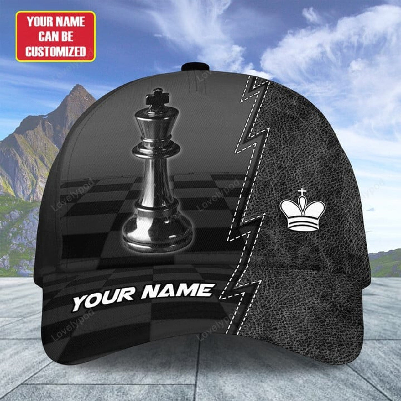 FUNSTUFFPRINT Personalized Name King Chess Classic Cap, Chess player baseball cap hat for men