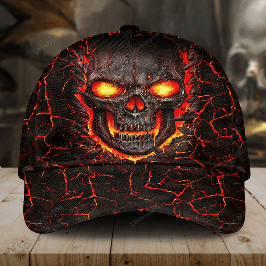 FUNSTUFFPRINT Custom Skull Fire Silver Version Classic Cap, Skull hat for men, Gift for Skull lover