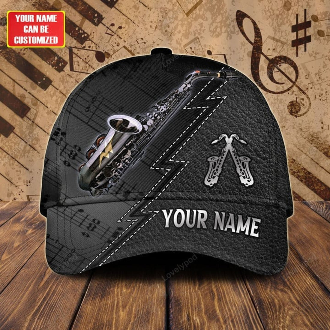FUNSTUFFPRINT Custom Name Saxophone Classic Cap, Saxophone hat for men and women, Gift for Saxophone lover