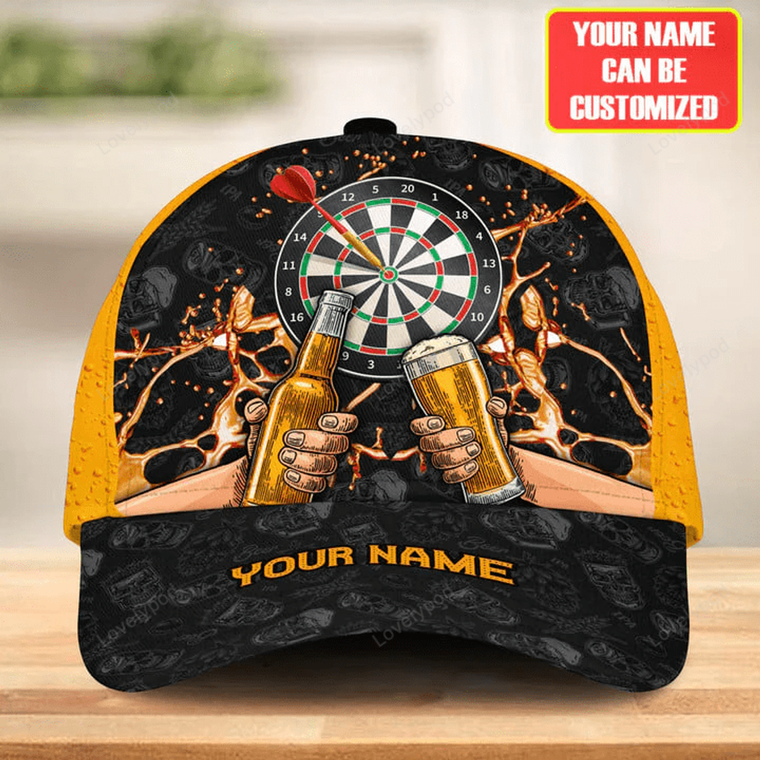 FUNSTUFFPRINT Personalized Name Beer Darts Classic Cap, Darts hat for men, Gift for Darts player