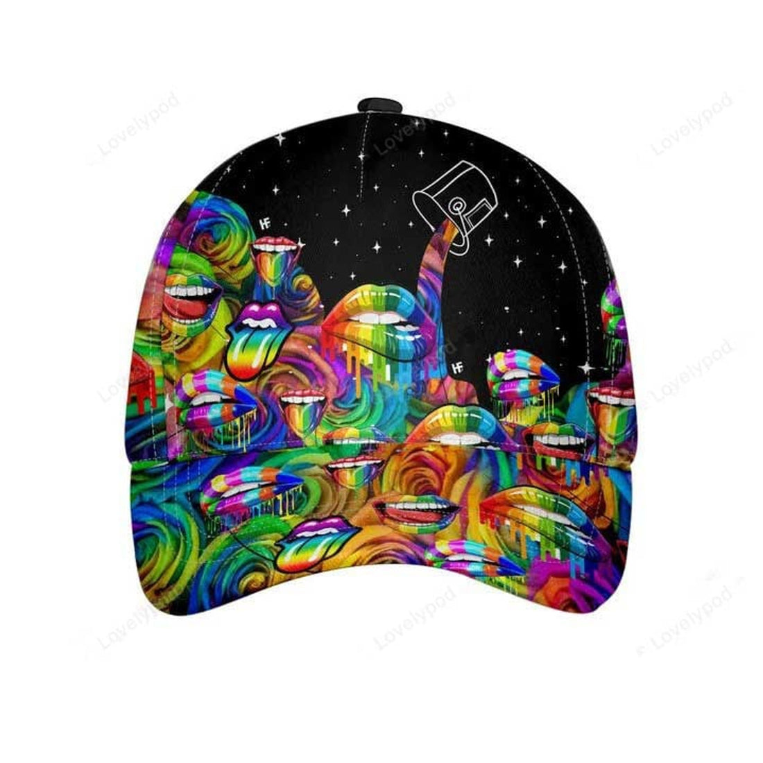 FUNSTUFFPRINT Lgbt Lips And Flowers Classic Cap, Rainbow 3D All Over Printed Baseball Cap For Pride Month, Gaymer Cap