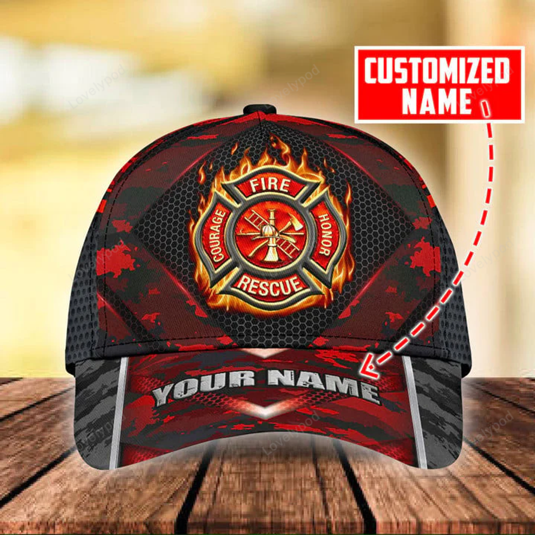 FUNSTUFFPRINT Personalized Firefighter Camo Classic Cap, Gift for Firefighter
