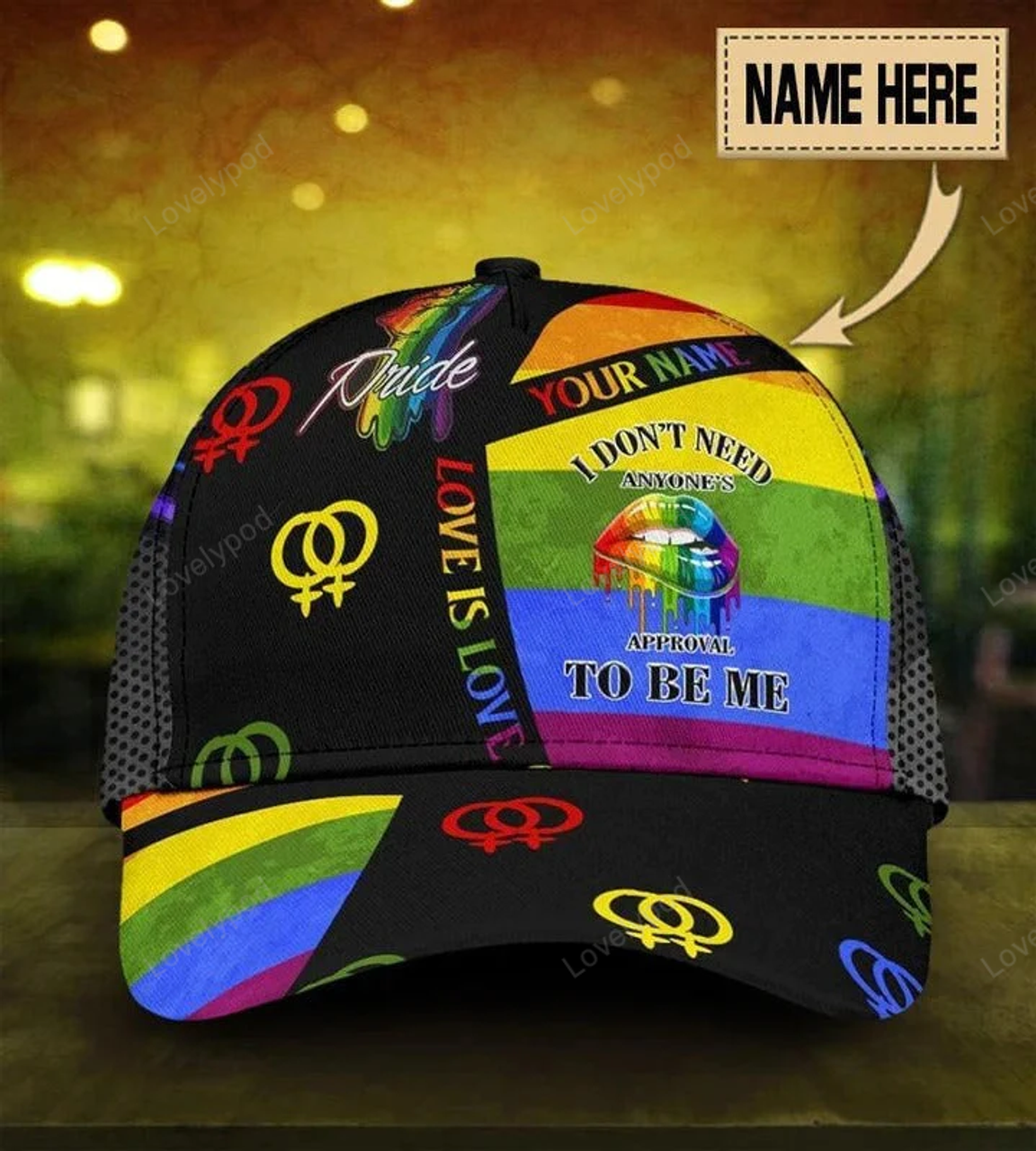 FUNSTUFFPRIT Personalized Pride Baseball Cap, Anyone's Approval To Be Me LGBT All Over Printing 3D Cap Hat, Pride Accessories