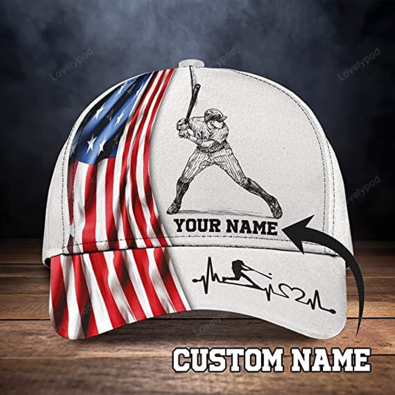 FUNSTUFFPRIT Cool Baseball Heartbeat Hat in an American Flag Design Mens Women's 3D classic cap