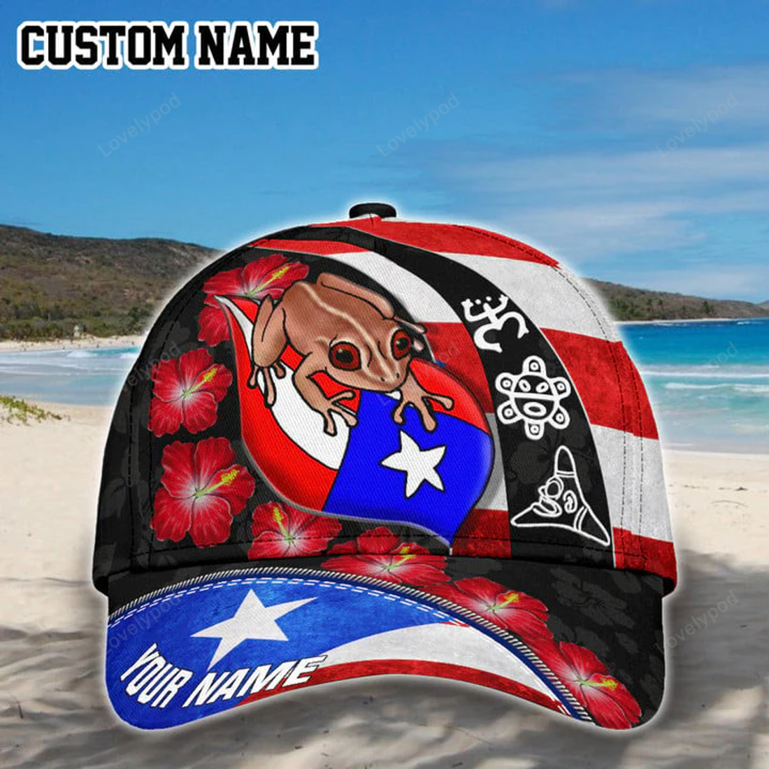 FUNSTUFFPRINT Customize Name Puerto Rico Coqui Maga Flower All Printed Classic Cap