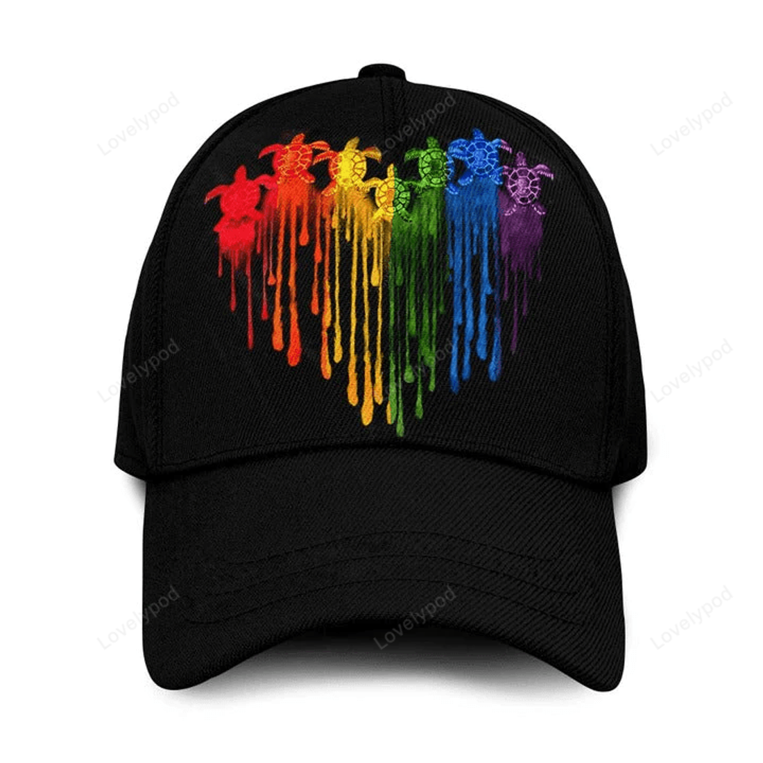 FUNSTUFFPRIT Lgbt 3D Baseball Cap For Pride Month, Turtle And Proud Rainbow Colors Classic Cap Hat