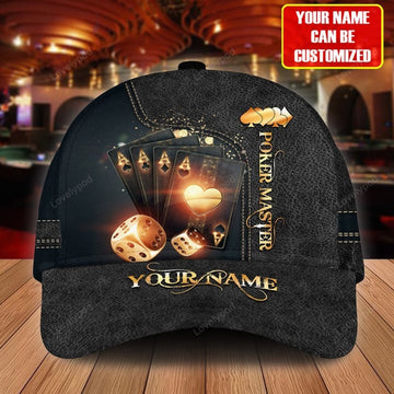 FUNSTUFFPRINT Personalized Name Poker Classic Cap for Men, Poker cap hat, Gift for Poker player
