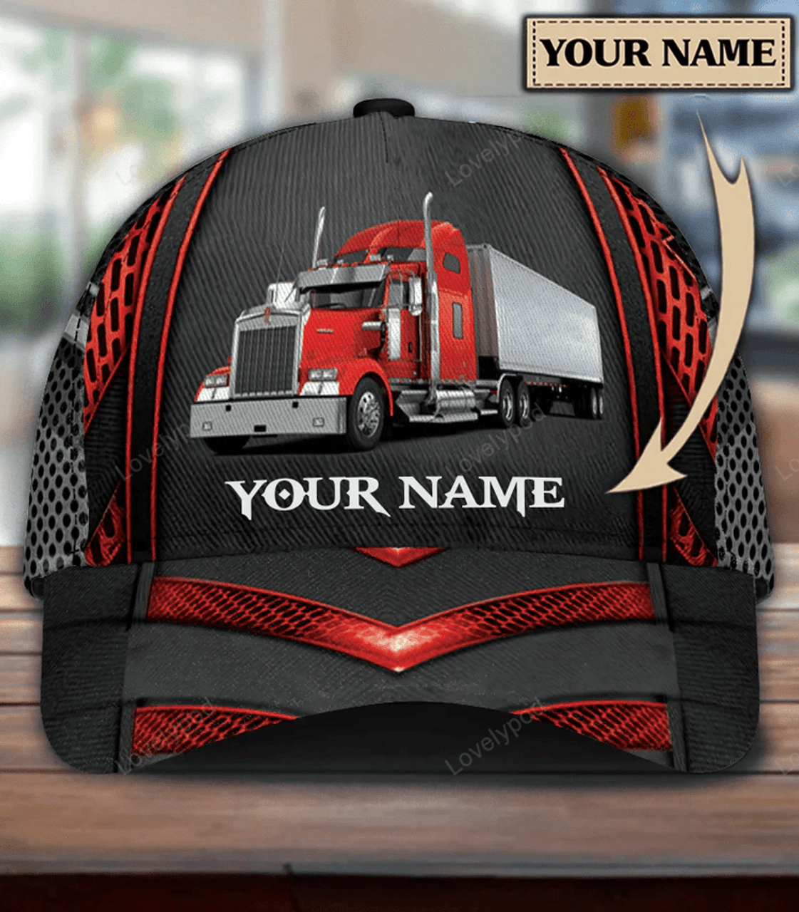 FUNSTUFFPRINT Personalized Trucker Red Classic Cap, Gift for Trucker, Trucker hat for men and women