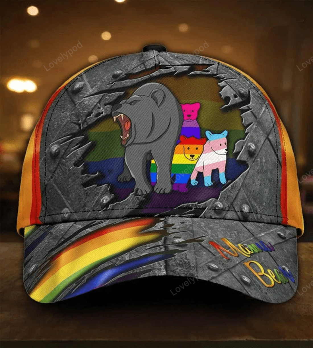 FUNSTUFFPRIT Pride Pansexual Cap, Bisexual Baseball 3D Hat, Be Yourself Lgbt Mama Bear Printing Baseball Cap Hat