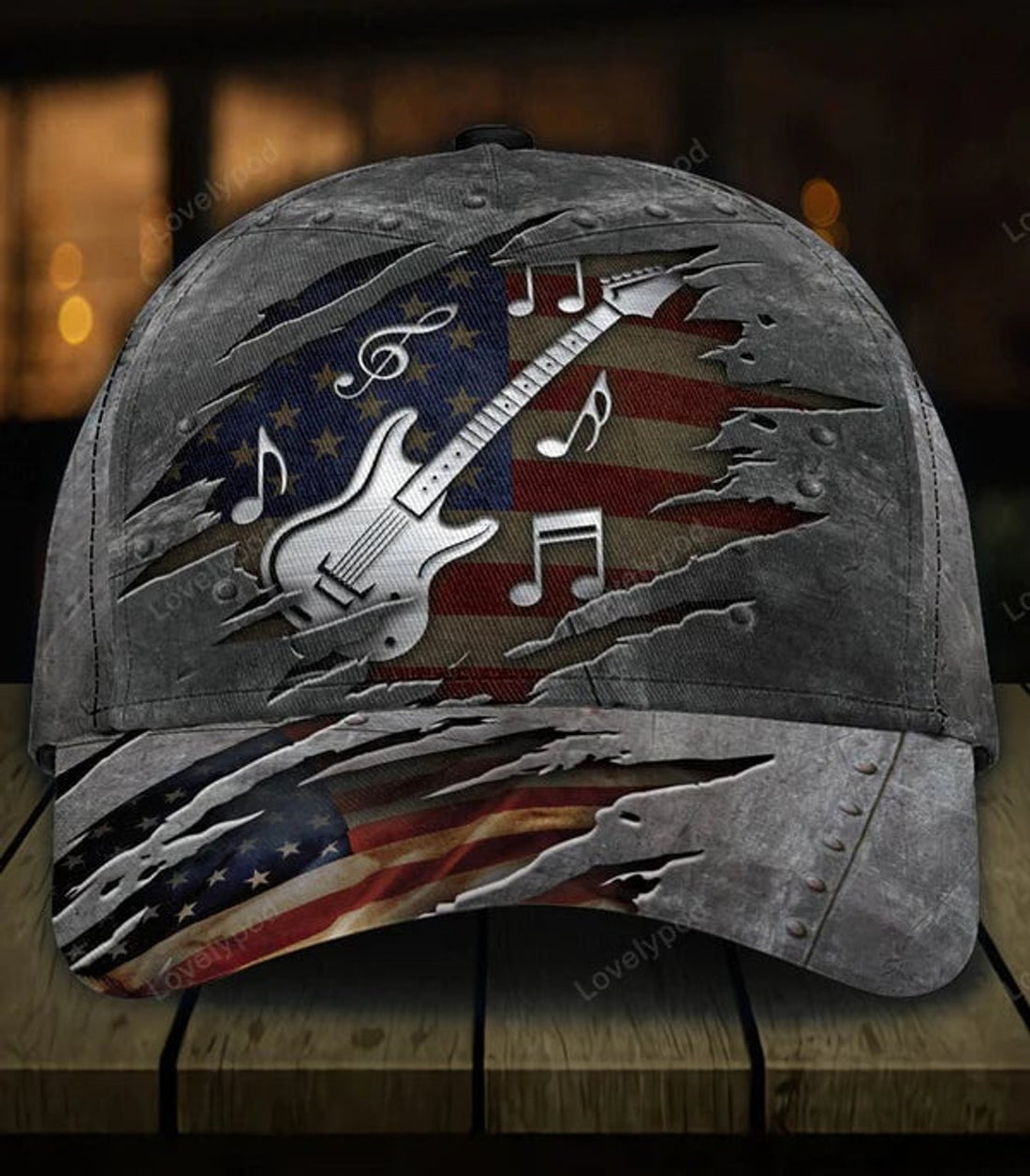 FUNSTUFFPRINT Custom Guitar American flag Classic Cap, Gift for Music Lovers, Summer Hats, Birthday Gift For Men, Women