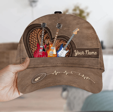 FUNSTUFFPRIT Brown Heart Personalized Guitar Cap, Gift for Music Lovers, Guitar Lovers