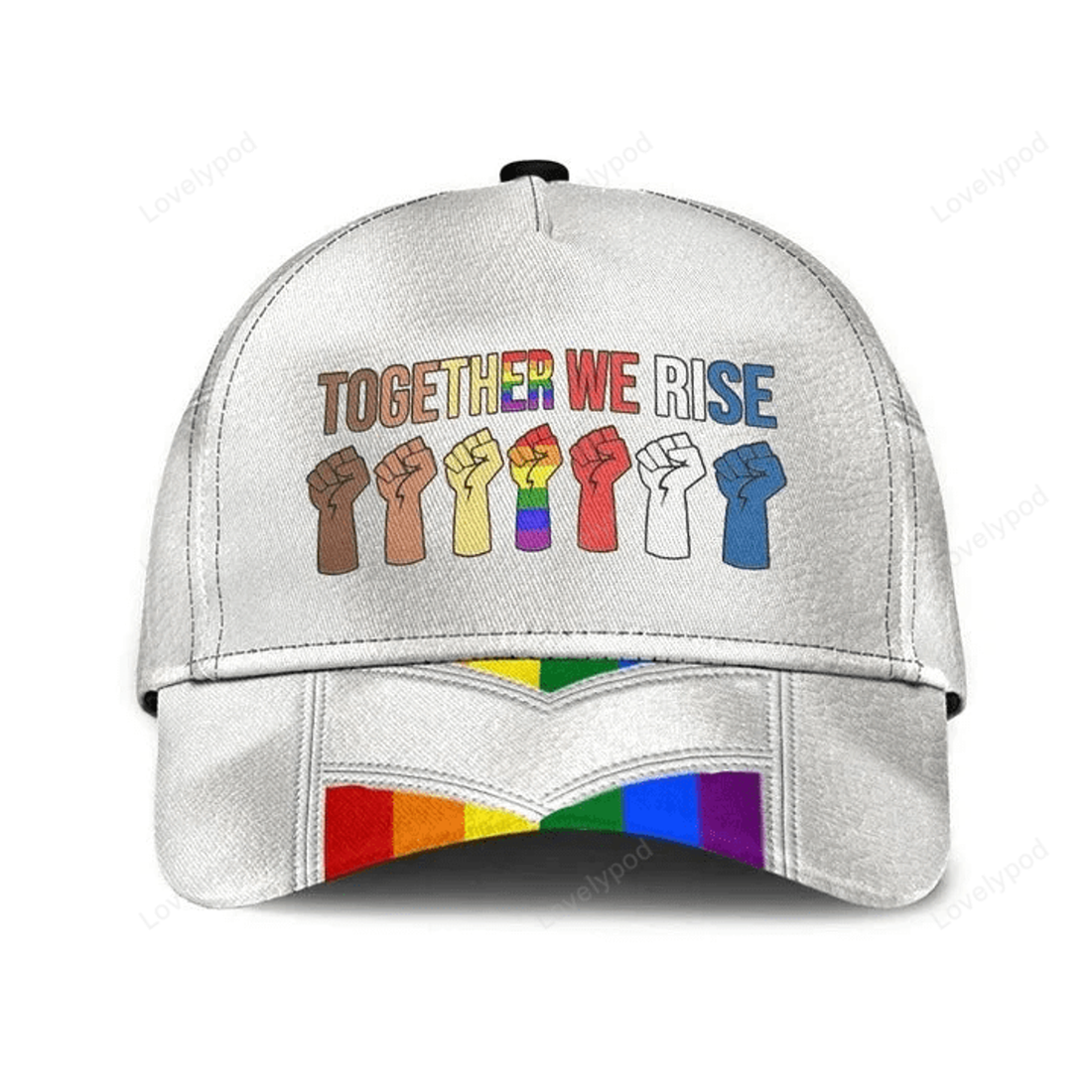 FUNSTUFFPRIT 3D All Over Printed Baseball Cap For Lesbian Gay Friend, Powerful Together We Rise Lgbt Cap
