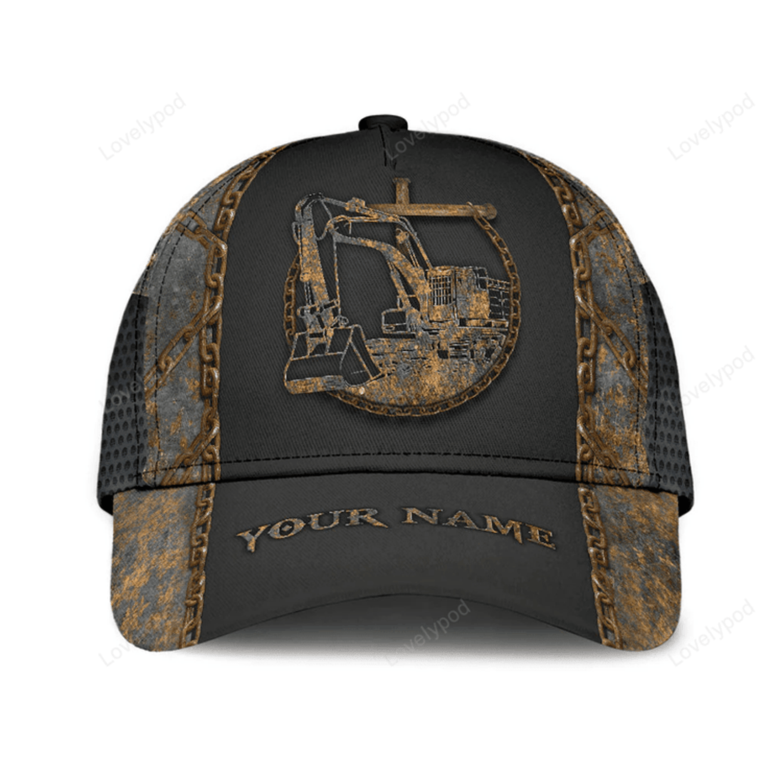 FUNSTUFFPRIT Customized With Name Excavator 3D Full Printing Classic Cap Hat, Excavator Baseball Cap Hat