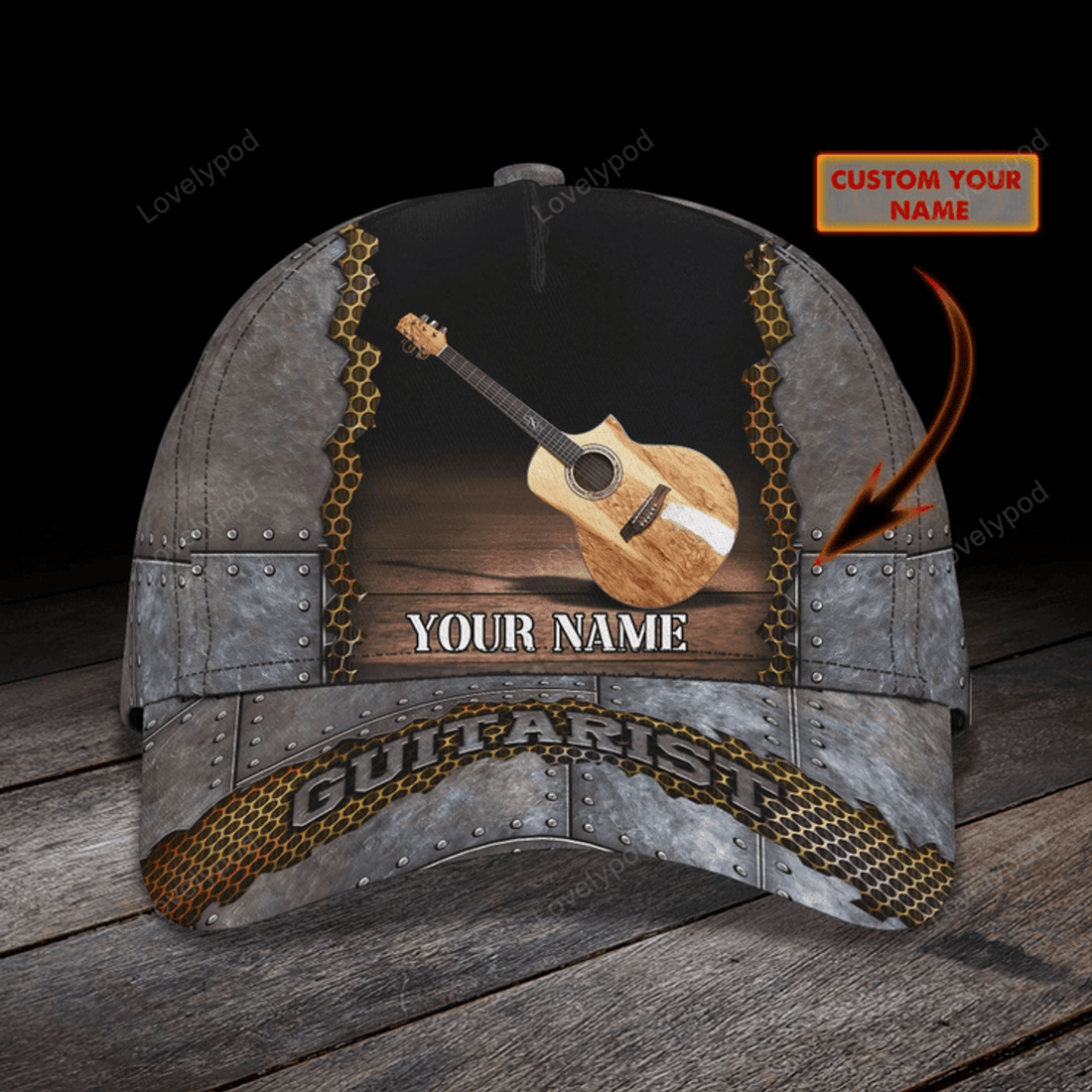 FUNSTUFFPRIT Personalized Baseball Wood Guitar Cap For Musican, Guitarist Cap Hat, Summer Travel Guitar Full Print Cap