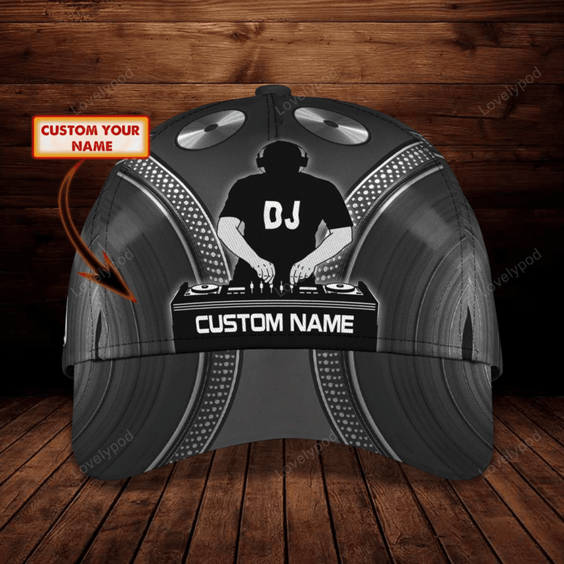 FUNSTUFFPRIT Custom With Name Black Cap Hat For Dj Men, Dj Classic Cap, Women Dj Cap Hat, Disc Jockey Cap Hat