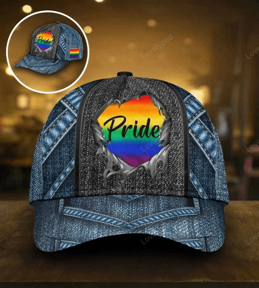 FUNSTUFFPRIT Cool Jean Texture Pride Lgbt 3D Printing Baseball Cap Hat, Gay Pride Baseball Cap