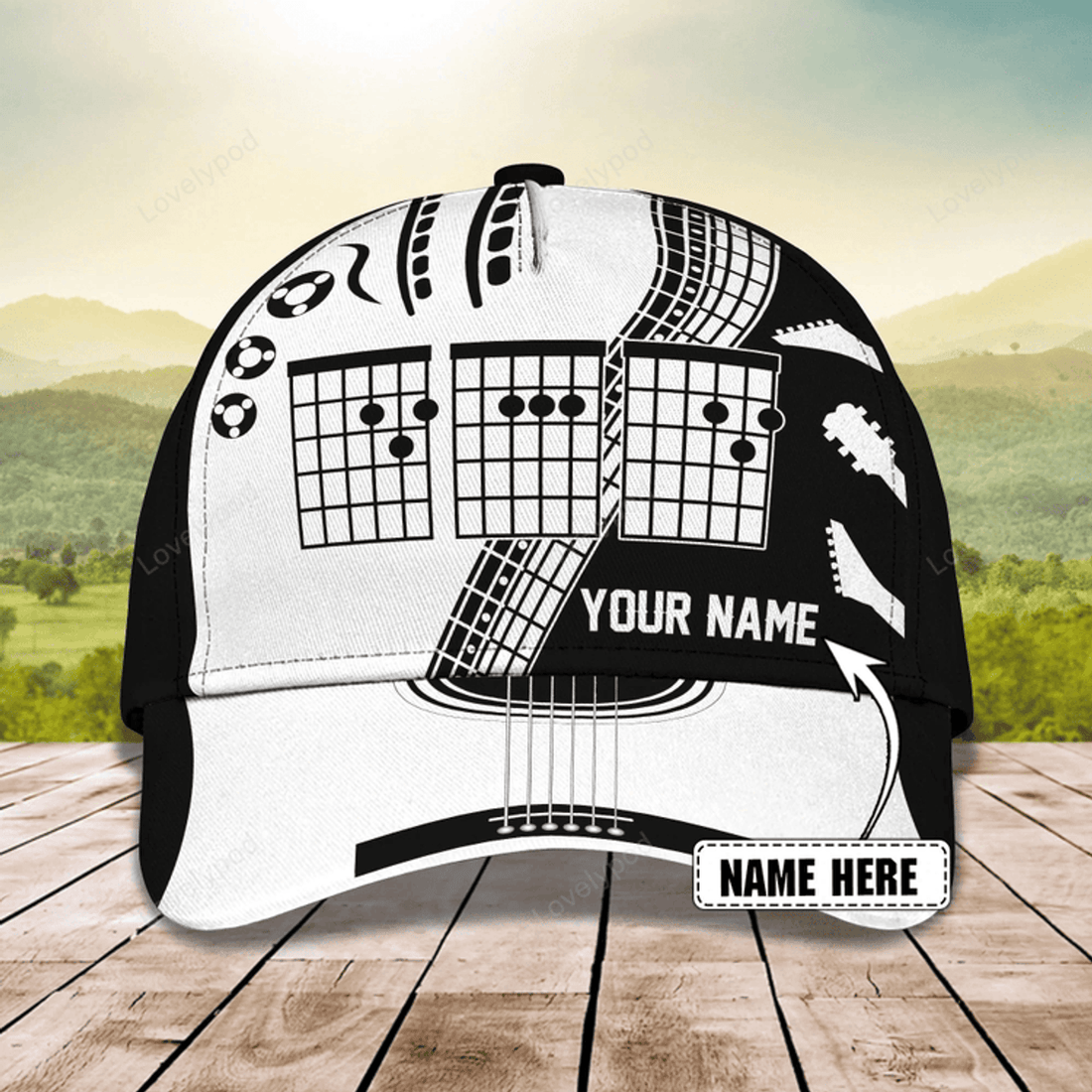 FUNSTUFFPRIT White And Black Guitar Cap Hat For Man, Gift To Guitar Man, Guitar Lover 3D Full Print Cap Hat
