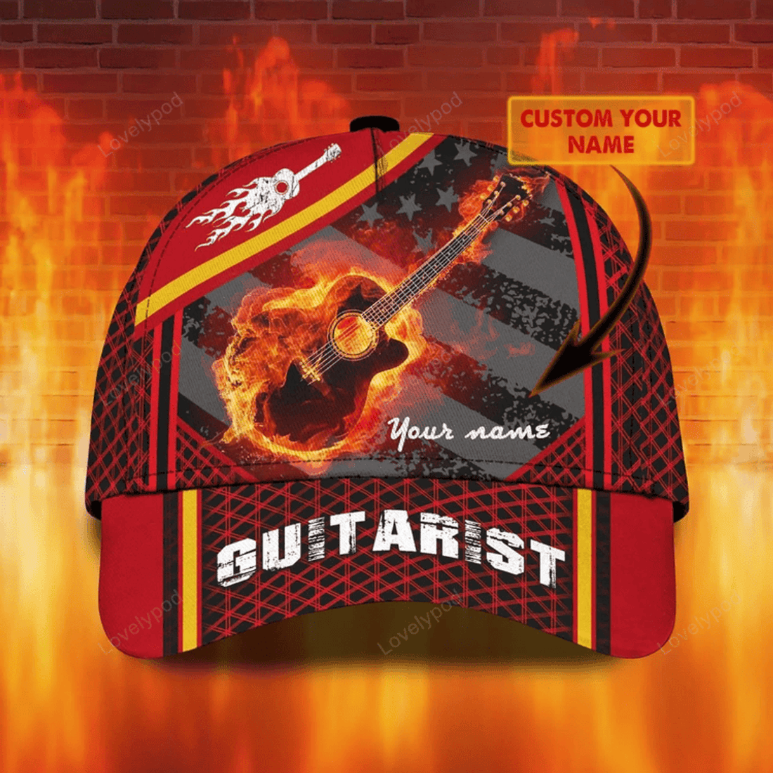 FUNSTUFFPRIT Personalized Beautiful Guitar Full Print Cap Hat For Adult, Colorful Classic 3D Guitar Cap For Musican