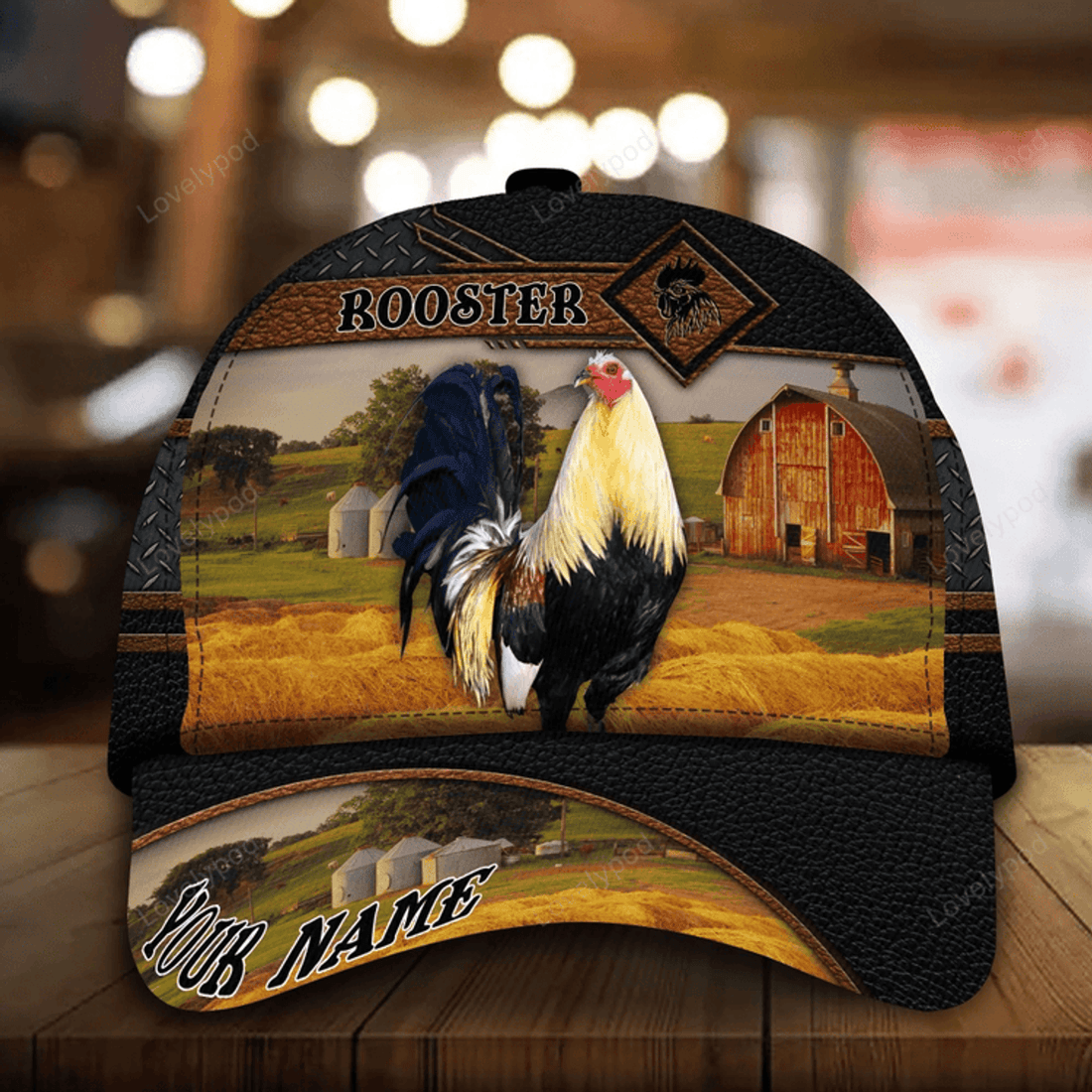 FUNSTUFFPRIT Personalized 3D All Over Print Rooster Cap Hat, Premium Rooster Leather Cap, Chicken Hat Cap