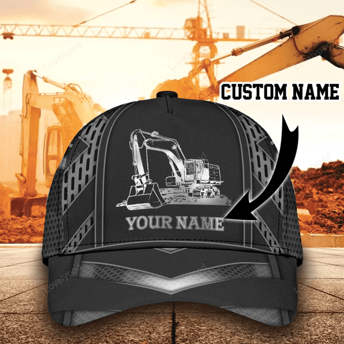 FUNSTUFFPRIT Personalized Excavator Heavy Equipment Cap Hat For Man And Women, Gift To Excavator Man, Excavator 3D Cap Hat