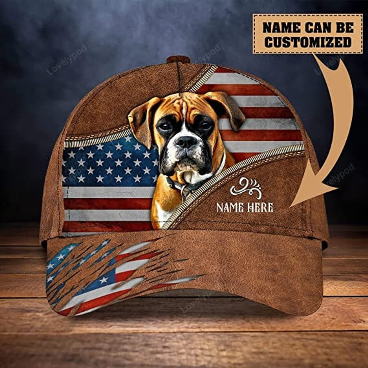 FUNSTUFFPRIT Boxer Dog Graphic Print Hat in an American Flag Mens Women's 3D classic cap