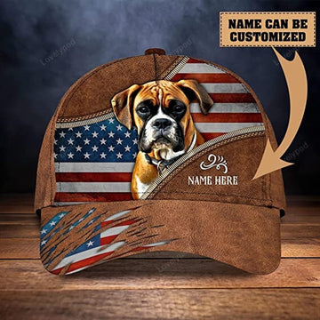 FUNSTUFFPRIT Boxer Dog Graphic Print Hat in an American Flag Mens Women's 3D classic cap