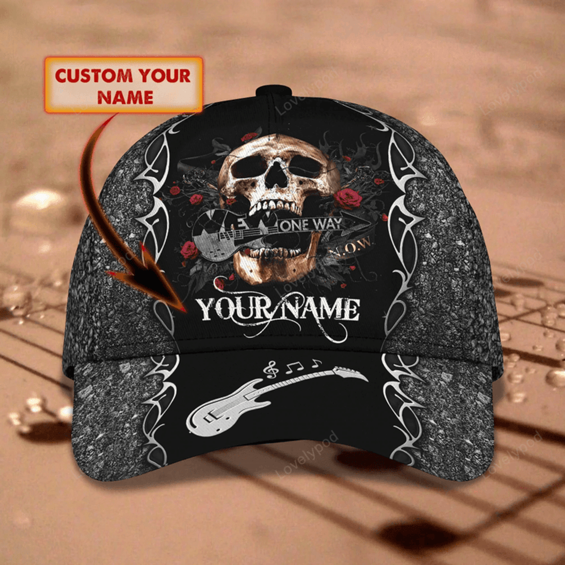 FUNSTUFFPRIT Customized Skull Guitar Classic Cap Hat For My Guitarist Friend, To My Son Daughter Love Guitar Gifts