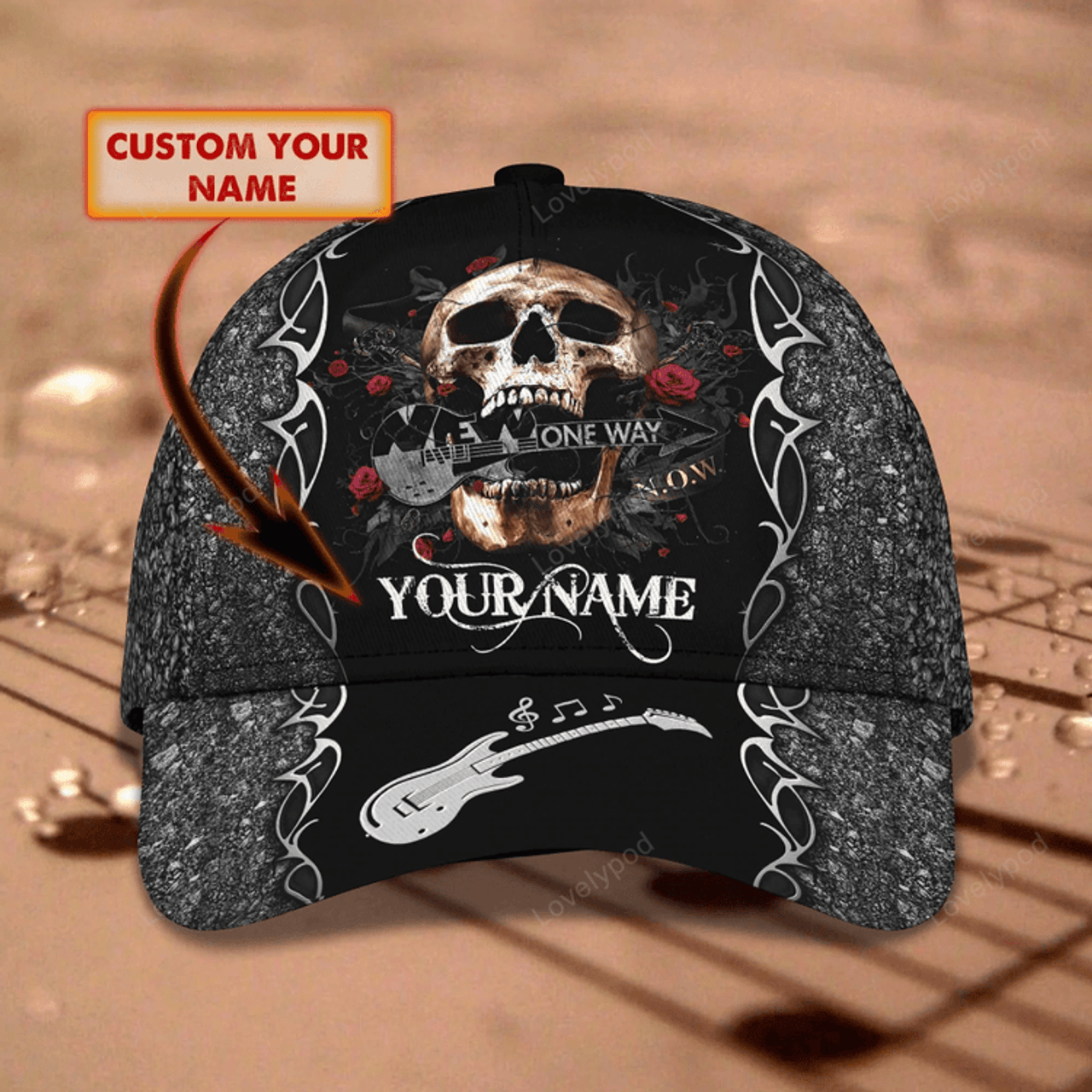 FUNSTUFFPRIT Customized Skull Guitar Classic Cap Hat For My Guitarist Friend, To My Son Daughter Love Guitar Gifts