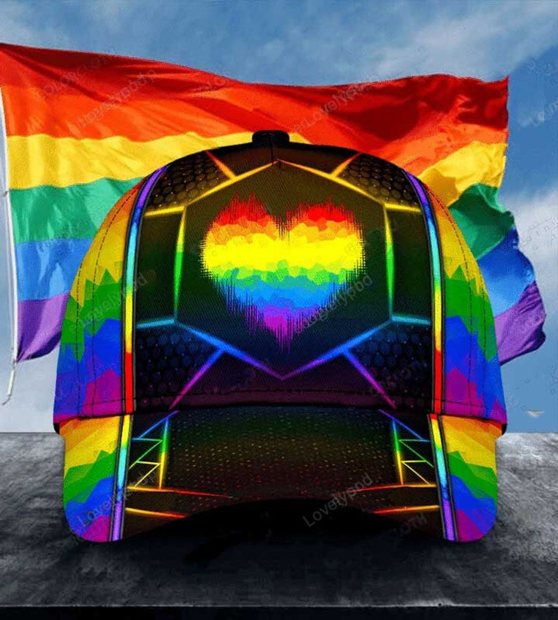 FUNSTUFFPRIT LGBT Heart Classic Cap, Lesbian Baseball Cap, Gay Pride Heart Rainbow Baseball Cap