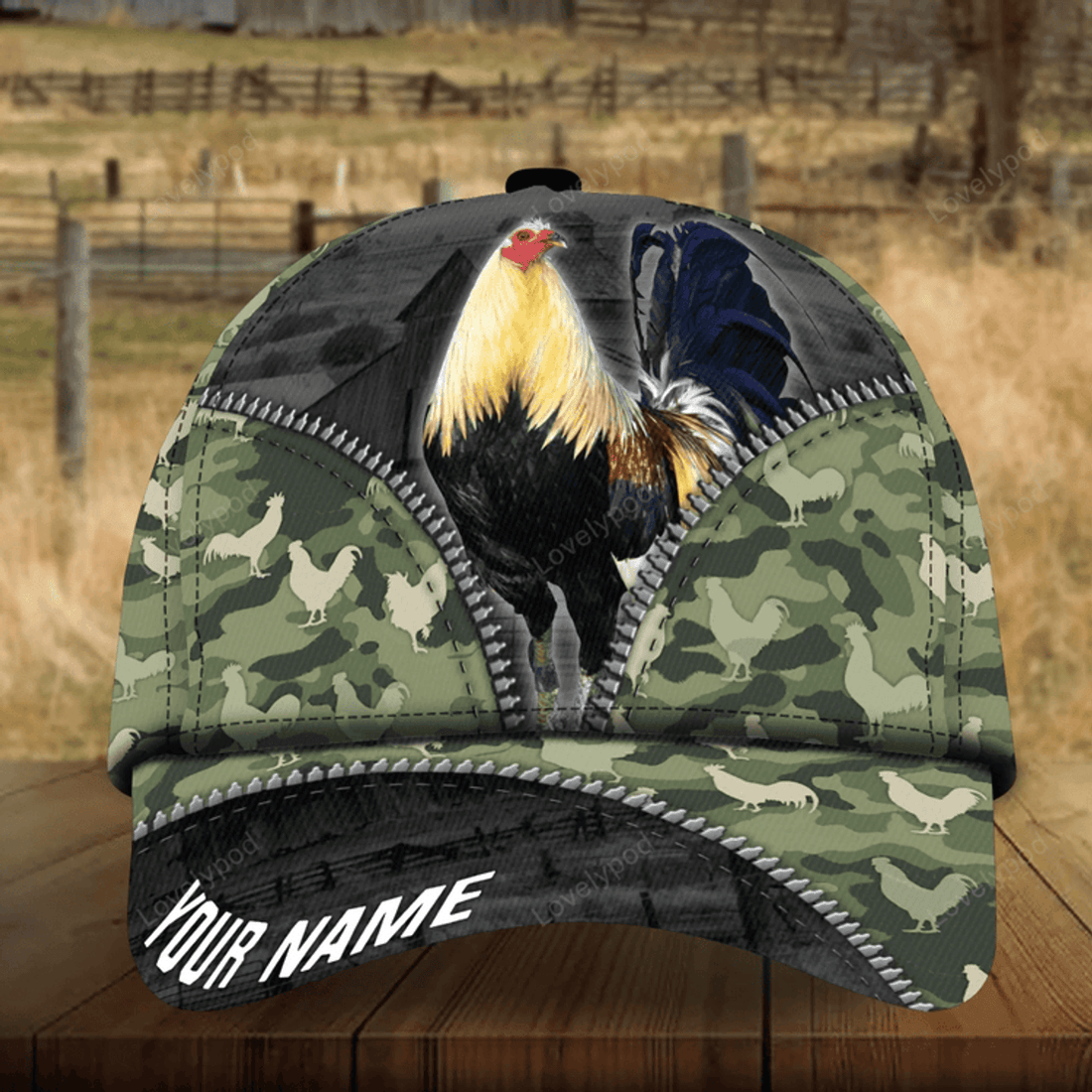 FUNSTUFFPRIT Personalized Full Printed 3D Hat Premium Unique Cap Camo Pattern Rooster, Chicken Cap Hat, Gift To Rooster Lover