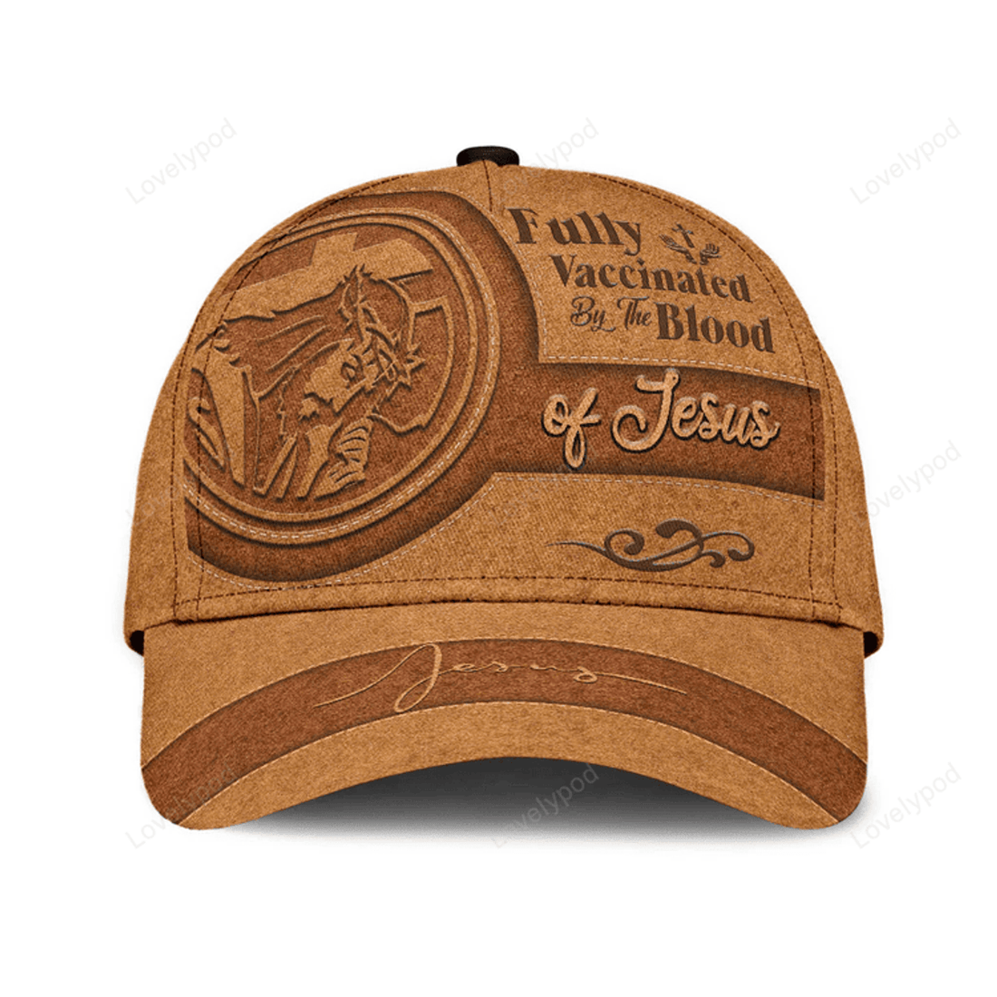 FUNSTUFFPRIT A Classic Cap Hat Fully Vaccinated By The Blood Of Jesus Leather Cover, Baseball Jesus Cap Hat