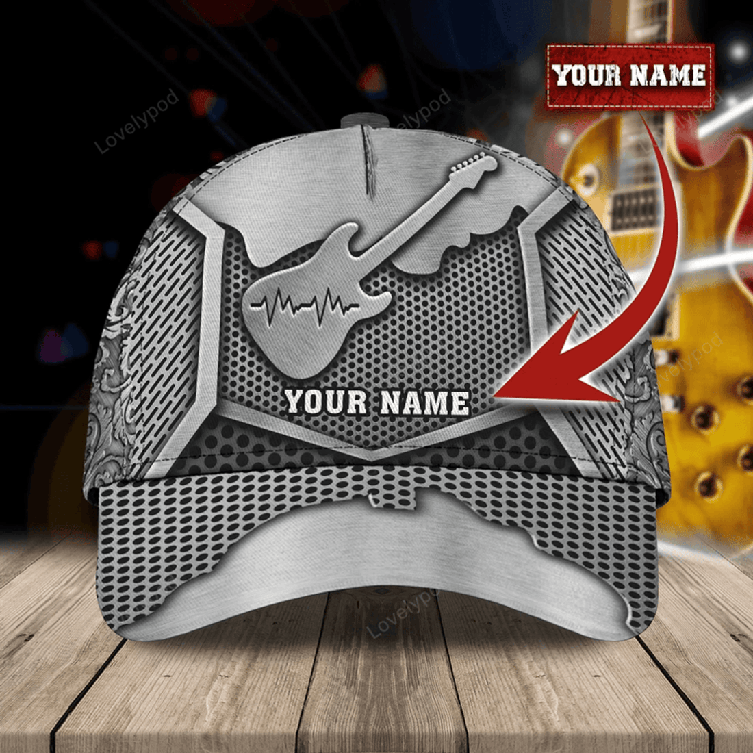 FUNSTUFFPRIT Personalized Classic 3D Guitar Cap, Love Guitar, Baseball Cap For Guitar Man, Gift For Guitar Lover