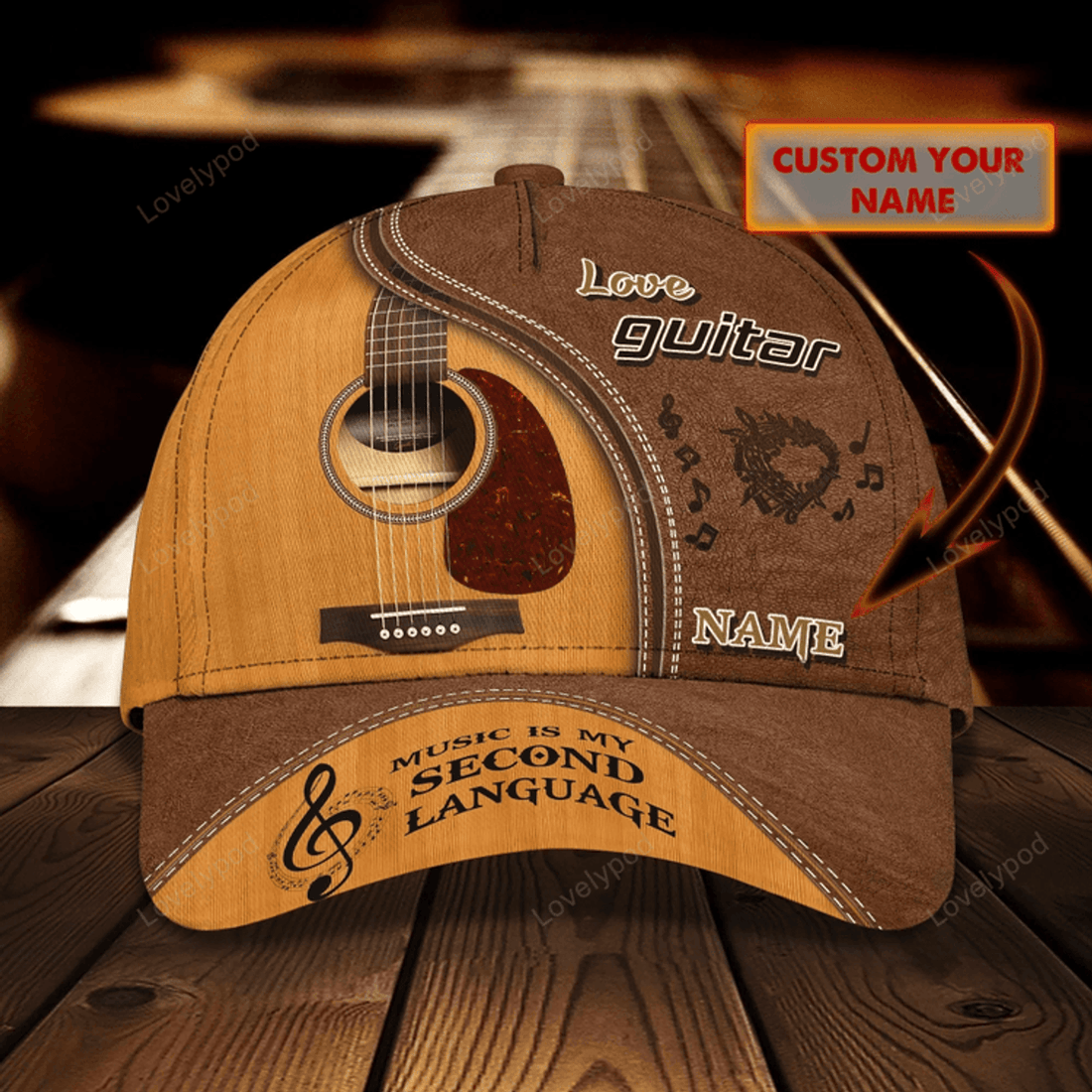 FUNSTUFFPRIT Personalized Guitar 3D Full Print Cap Hat For Musican, Guitarist, Music Is My Second Language, Music Lover Gift