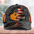 FUNSTUFFPRIT Guitar American Flag With Metal Pattern Personalized Classic Cap, Gift for Music Lovers, Guitar Lovers