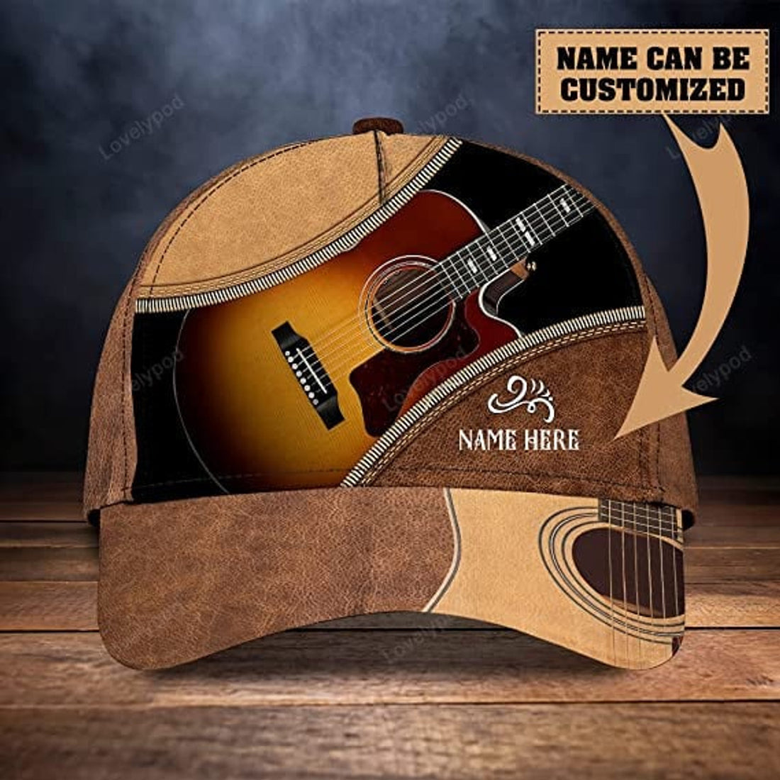 FUNSTUFFPRINT Vintage 3d Guitar Customize Print Hat for Who Love Acoustic Country Music