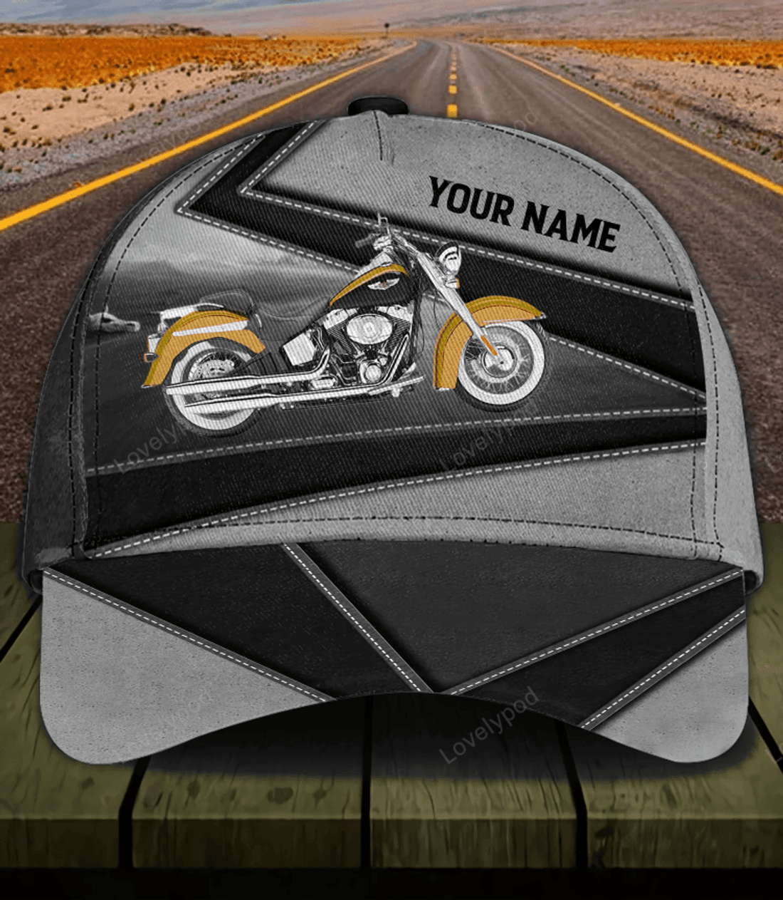 FUNSTUFFPRIT Motorcycle Black And Gray Pattern Personalized Classic Cap, Gift for Motorcycle Lovers, Motorcycle Riders