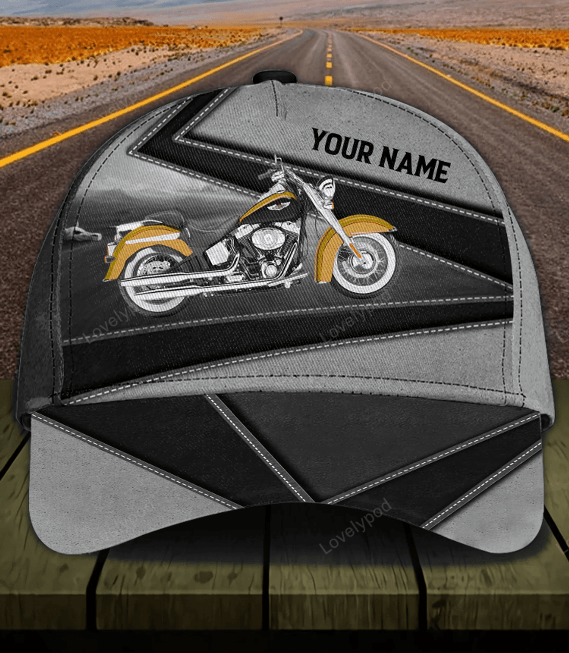 FUNSTUFFPRIT Motorcycle Black And Gray Pattern Personalized Classic Cap, Gift for Motorcycle Lovers, Motorcycle Riders