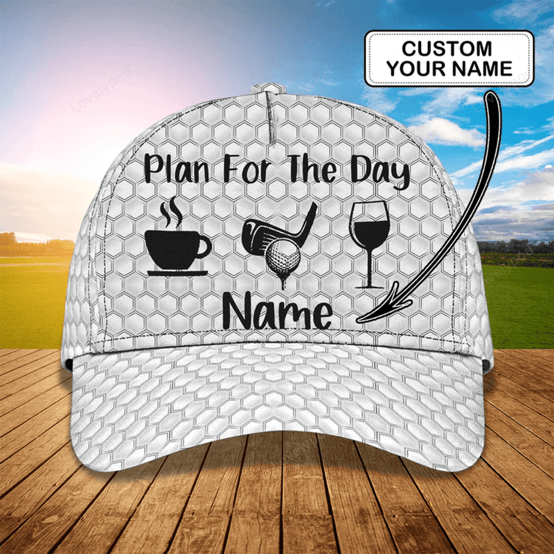 FUNSTUFFPRIT Custom With Name 3D Baseball Cap Hat For Golf Man, Plan For The Day With Golf, Gift A Golf Lover