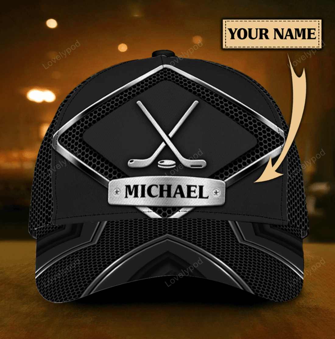 FUNSTUFFPRIT Personalized Hockey Classic Cap, Hockey 3D hat, Gift for Hockey Lovers, 3D Printed baseball Cap