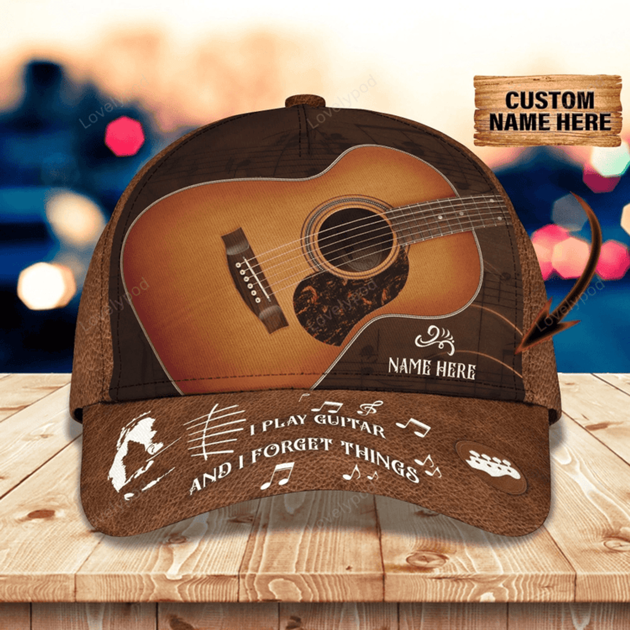 FUNSTUFFPRIT Custom Name Baseball Guitar Cap Hat, I Play Guitar And I Forget Things 3D Cap For Musican Guitarist Cap