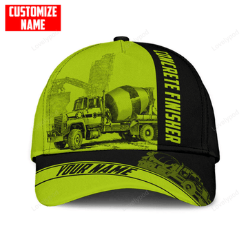 FUNSTUFFPRIT Custom Name Cap Hat Concrete Finisher Green Safety 3D Baseball Cap Hat For Man And Women, Gift To Concreter