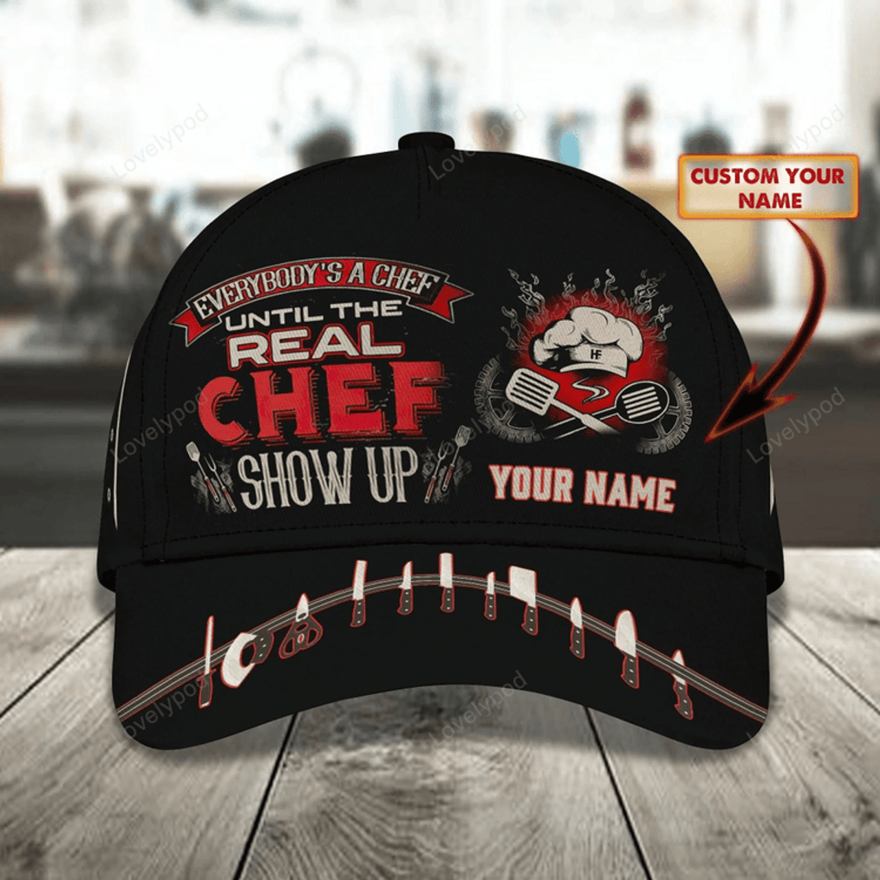 FUNSTUFFPRIT Custom With Name Chef Gear And Uniform Black Baseball Cap For Master Chef, Premium Quality Classic 3D Chef Cap