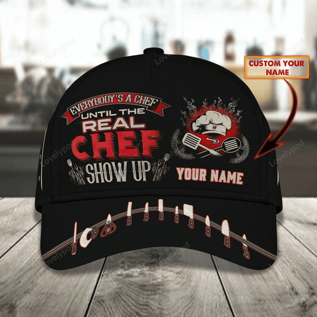 FUNSTUFFPRIT Custom With Name Chef Gear And Uniform Black Baseball Cap For Master Chef, Premium Quality Classic 3D Chef Cap