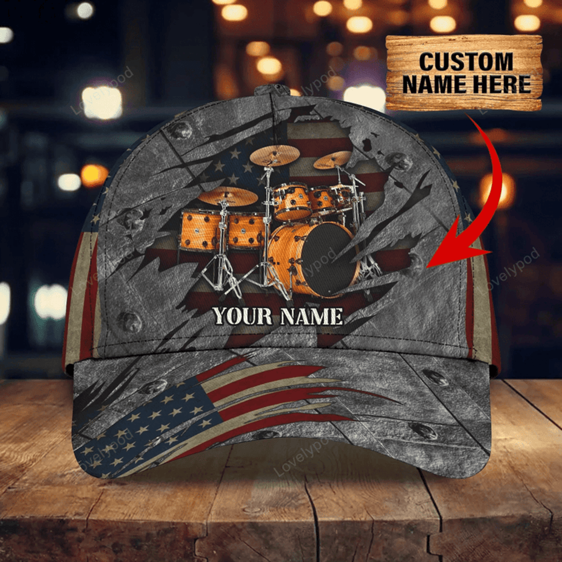 FUNSTUFFPRIT Personalized American Drummer Cap, 3D All Over Print Drum Cap Hat In Usa Flag, Gift To Drum Lover Drummer Gift