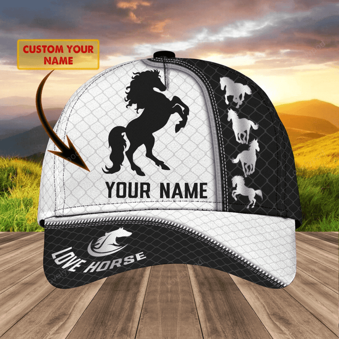 FUNSTUFFPRIT Personalized 3D All Over Printing Baseball Cap Horse, Horse Hat, Nice Unisex Cap For Horse Lovers