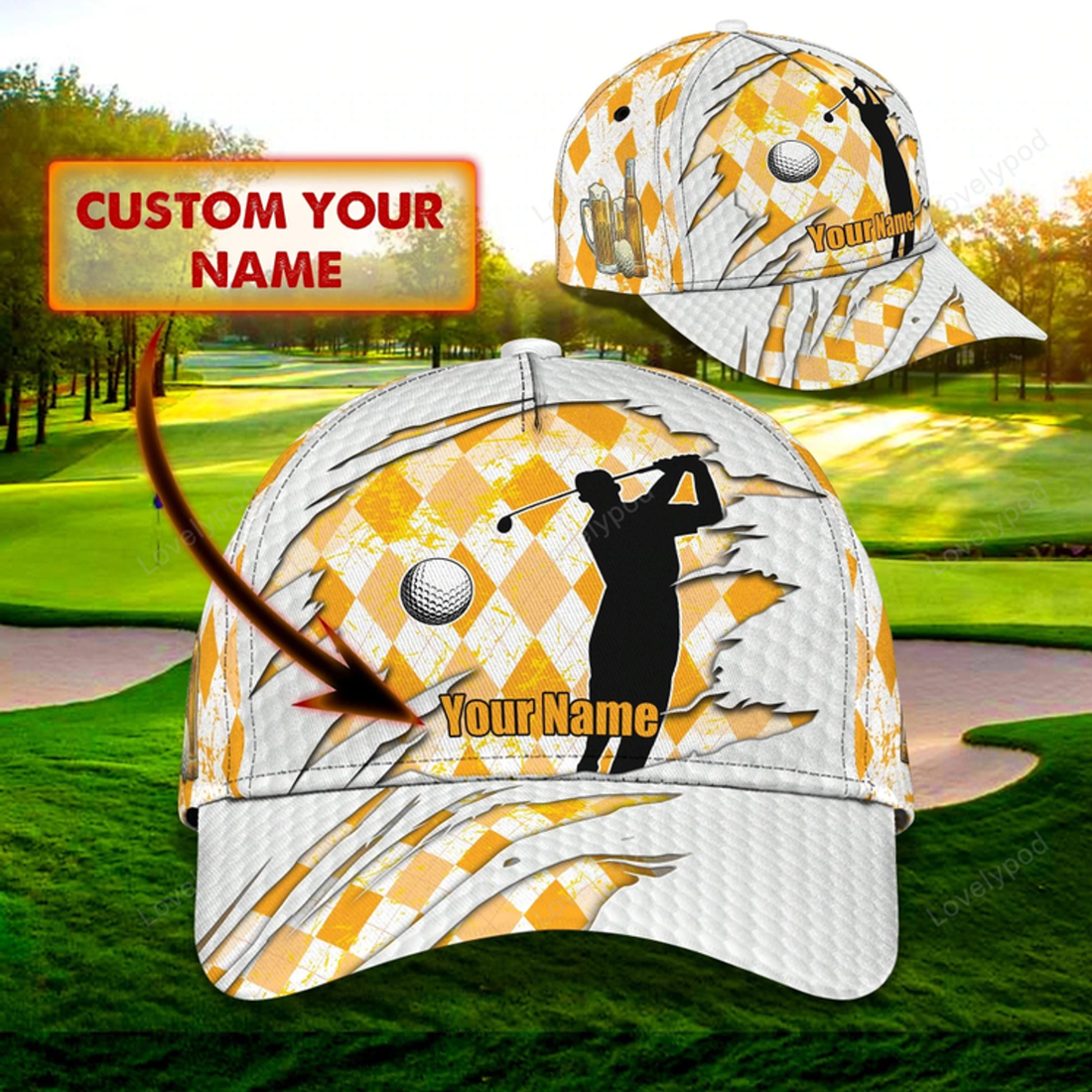 FUNSTUFFPRIT Customized 3D All Over Print Mens Golf Cap For Mens, Birthday Gift For Golf Man, Golfer Friends Best Gifts