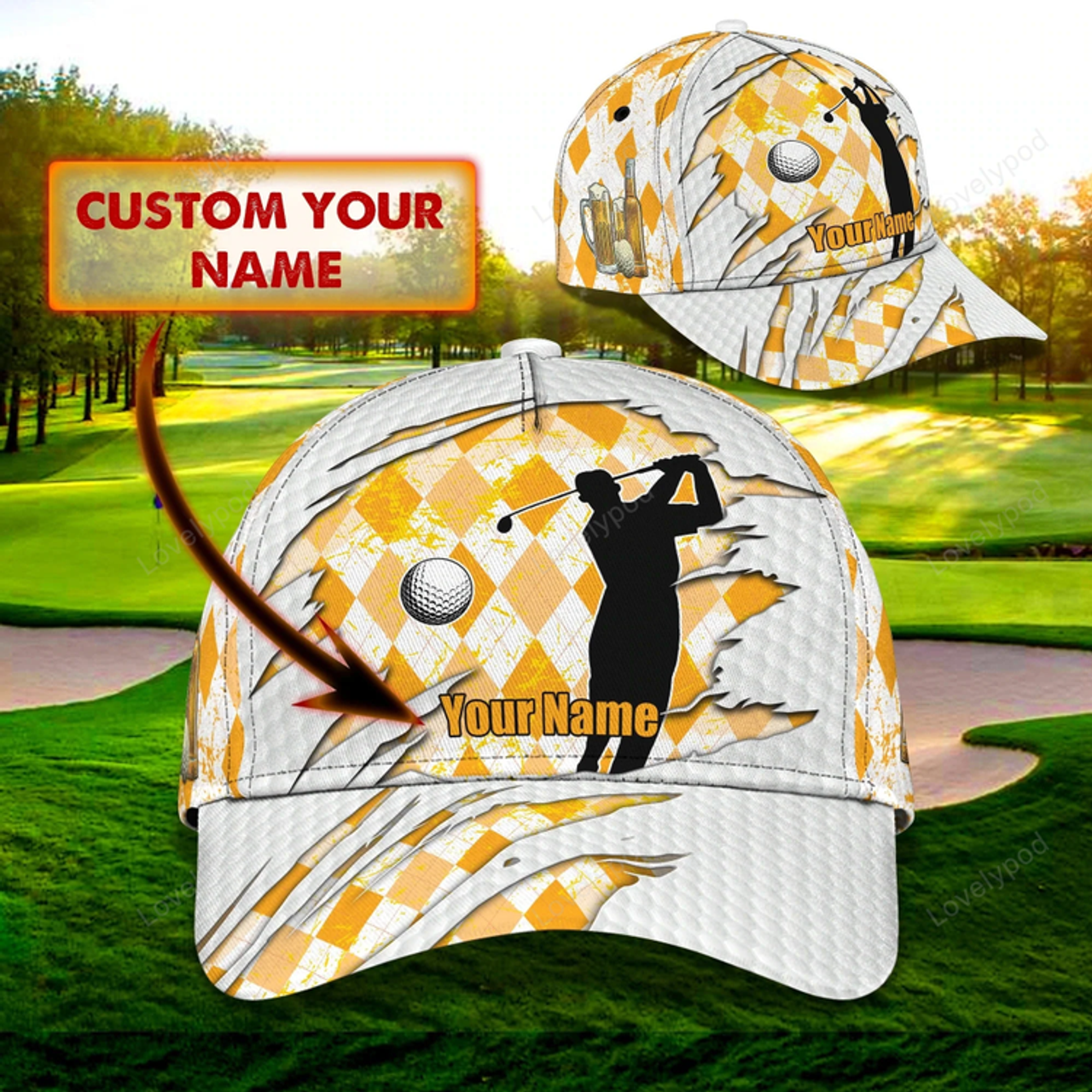 FUNSTUFFPRIT Customized 3D All Over Print Mens Golf Cap For Mens, Birthday Gift For Golf Man, Golfer Friends Best Gifts