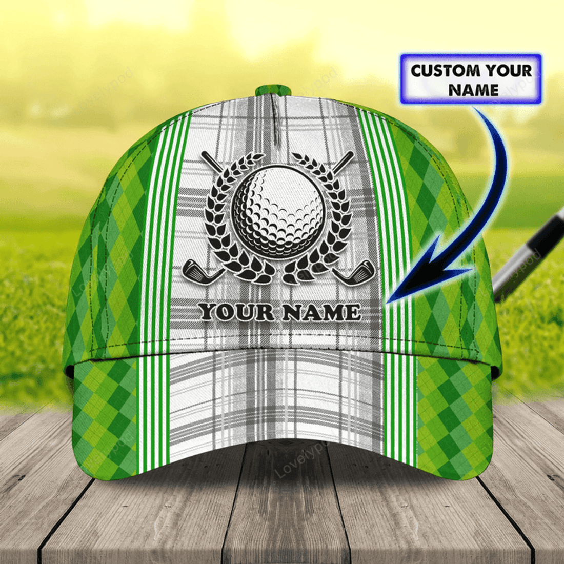 FUNSTUFFPRIT Custom Name Green Cap Golf Woman, Classic 3D Cap Hat For Golfer, Green Golf Cap Hat