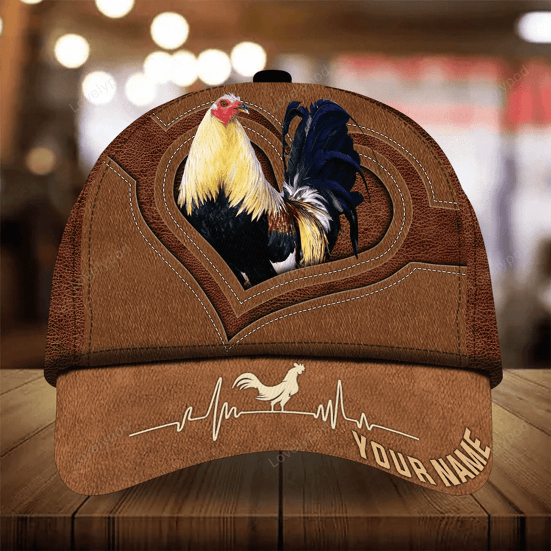 FUNSTUFFPRIT Personalized Full Printed 3D Hat Premium Unique Cap Leather Rooster Heartbeat, Rooster Cap, Chickent Hat