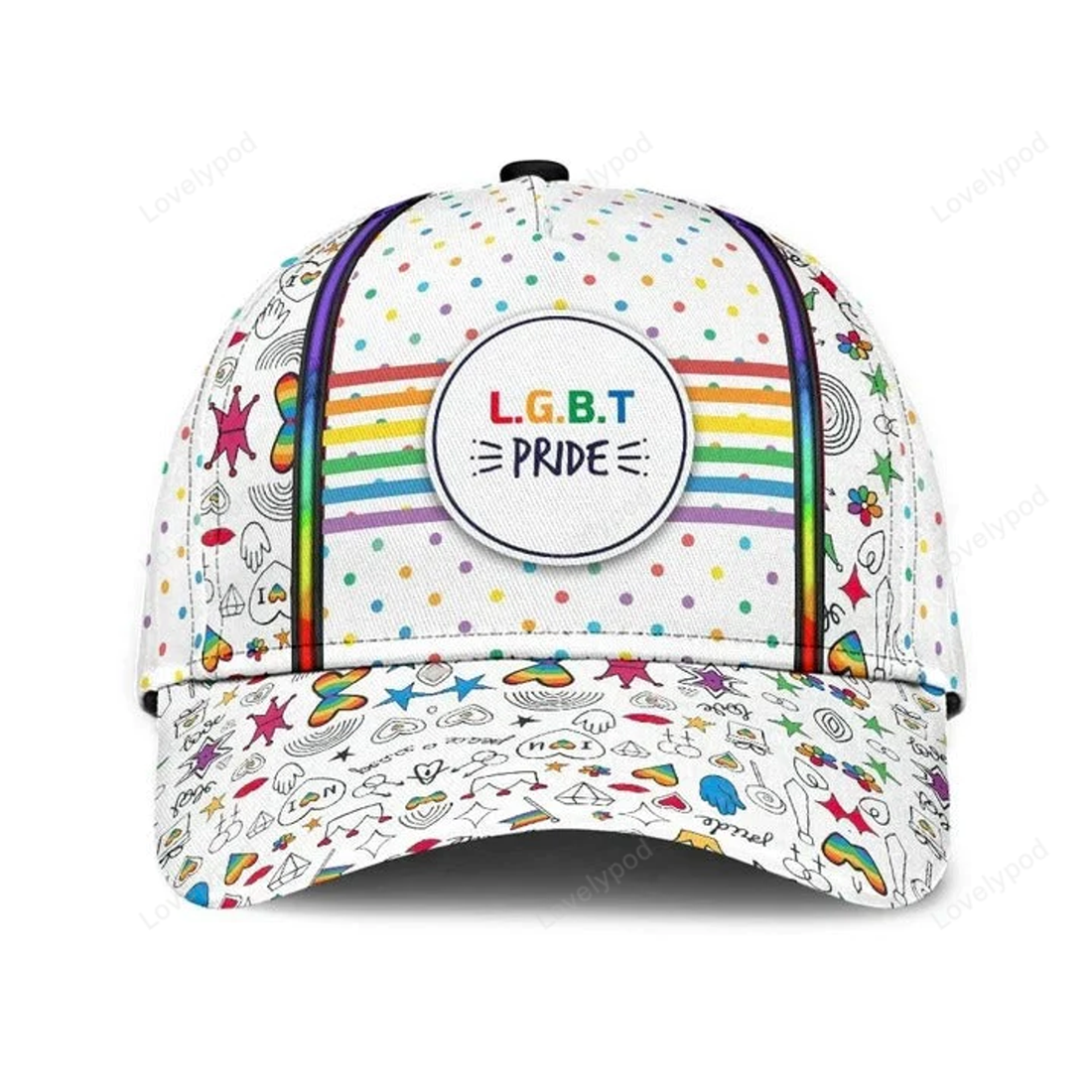 FUNSTUFFPRIT Pride Baseball Cap, Stop Hate Bright Color LGBT Printing Baseball 3D Cap Hat